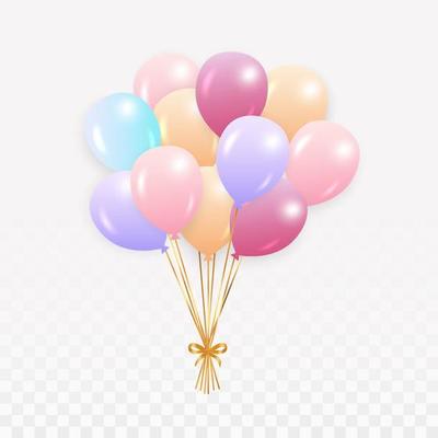 Cute colorful balloon collection. Multicolor balloon png. Birthday balloon design with golden ribbon. Blue, purple, red, yellow party balloon for birthdays, anniversaries, weddings, festivals, etc.