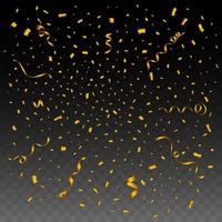 Confetti explosion vector for the festival background. Golden party ribbon and confetti burst. Golden confetti blast isolated on transparent background. Carnival element. Birthday celebration.