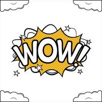 Wow, comic explosion. Comic blast vector with text bubble. Cartoon burst with white color wordings and clouds. Funny explosion bubbles for cartoons with white and yellow colors. Comics wow text.