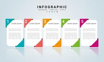 Concept business infographic model with 5 successive steps. Six colorful graphic elements. Timeline design for brochure, presentation. Infographic design layout vector