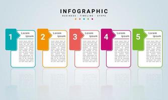 Concept business infographic model with 5 successive steps. Six colorful graphic elements. Timeline design for brochure, presentation. Infographic design layout vector