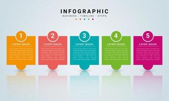 Concept business infographic model with 5 successive steps. Six colorful graphic elements. Timeline design for brochure, presentation. Infographic design layout vector