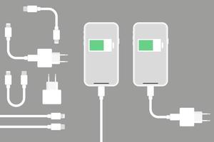 Set of charger icons. Charging smartphone. Vector in flat design