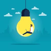 businessman in lightbulb finding great good idea, creativity and idea vector concept