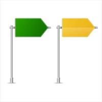 Realistic green and yellow street and road signs. City illustration vector. Street traffic sign mockup isolated, signboard or signpost direction mock up image vector