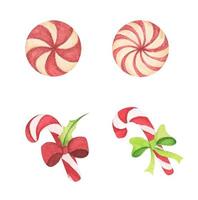 Set of candies, sweets and striped lollipops. Watercolor illustration. vector