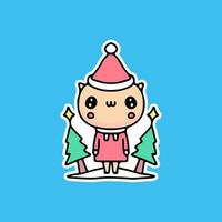 lovely cat celebrate Christmas. cartoon for sticker. vector