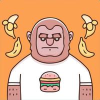 Bored monkey with burger and banana illustration. Vector graphics for t-shirt prints and other uses.