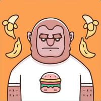 mono aburrido con ilustración de hamburguesa y plátano. gráficos vectoriales para estampados de camisetas y otros usos. vector