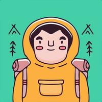 Traveler boy in hoodie and  carrier bag illustration. Vector graphics for t-shirt prints and other uses.