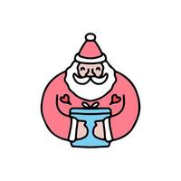cute santa holding gift box celebrate Christmas. cartoon for sticker. vector