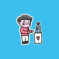 cute boy washing hand. cartoon for sticker. vector