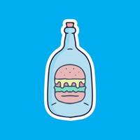 Burger in bottle illustration. Vector graphics for merch prints and other uses.