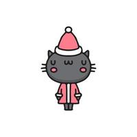Kawaii black cat celebrate Christmas. cartoon for sticker. vector