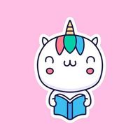 lindo unicornio leyendo una ilustración de libro. gráficos vectoriales para impresiones de merchandising y otros usos. vector