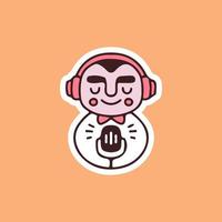 Cute boy with earphone and microphone illustration. Vector graphics for merch prints and other uses.