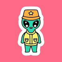 Trendy alien with bucket hat and vest illustration. Vector graphics for t-shirt prints and other uses.