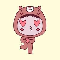 Cute boy in bear costume holding heart illustration. Vector graphics for t-shirt prints and other uses.