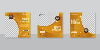 Set of Editable spa and beauty square banner template design. Spa, beauty, and massage social media post. vector