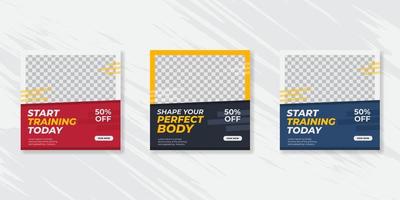 Gym and fitness square banner template social media post, web banner for business promotion vector