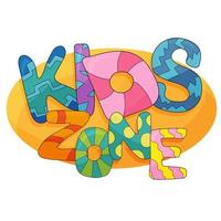 Kids zone vector cartoon logo. Colorful bubble letters for childrens playroom