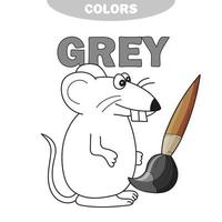 Learn The Color Gray - things that are gray color - mouse - coloring book vector