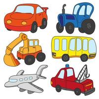colección de coches de dibujos animados. vector de tema de transporte con coche, camión, autobús.