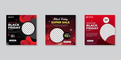 Black Friday sale banner set. Social media post or web ads design template. Price off discount background. Vector illustration.