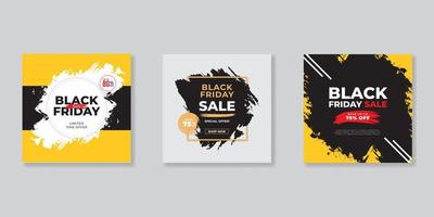 Black Friday modern promotion square web banner for social media mobile apps. Elegant sale and discount promo backgrounds with brush. vector