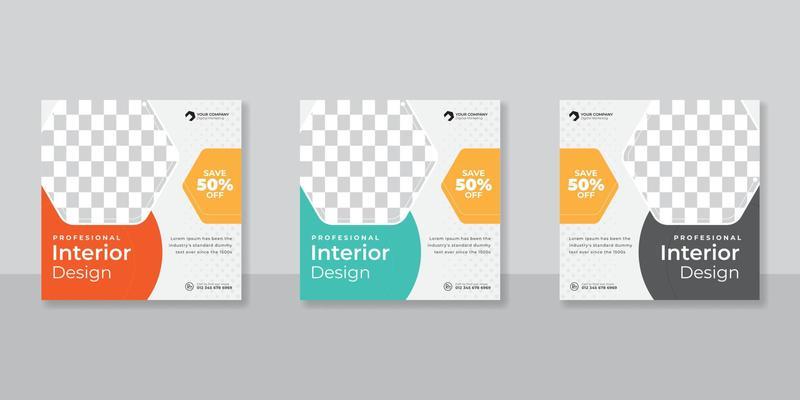 Modern interior social media post templates set