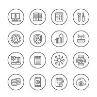 communication and technology line icons on white vector