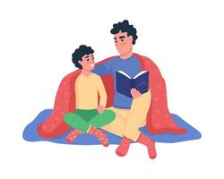 padre e hijo leyendo caracteres vectoriales de color semi plano. figuras sentadas. personas de cuerpo entero en blanco. Ilustración de estilo de dibujos animados moderno aislado de familia para diseño gráfico y animación vector