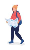 Hiker with map in red coat semi flat color vector character. Posing figure. Full body person on white. Outdoor recreation isolated modern cartoon style illustration for graphic design and animation