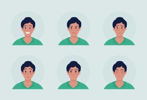 Man with different emotions semi flat color vector character avatar set. Casual style. Portrait from front view. Isolated modern cartoon style illustration for graphic design and animation pack