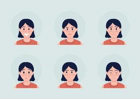 Girl with various emotions semi flat color vector character avatar set. Casual style. Portrait from front view. Isolated modern cartoon style illustration for graphic design and animation pack