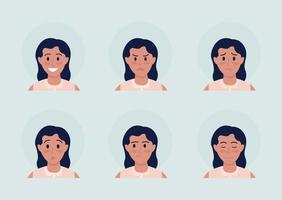 Girl with different emotions semi flat color vector character avatar set. Casual style. Portrait from front view. Isolated modern cartoon style illustration for graphic design and animation pack