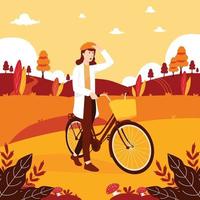 Woman with Bicycle Looking at the Distance vector