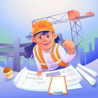 A Happy Female Engineer Working on Construction vector