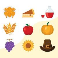 Set of Thanksgiving Dinner Element Icons vector