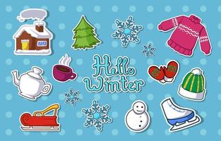 Cute and Happy Winter Festivity Sticker Set vector