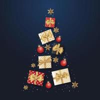 hermoso árbol de navidad de cajas de regalo y elementos navideños vector