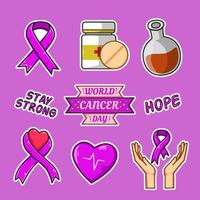 World Cancer Day Sticker Set vector