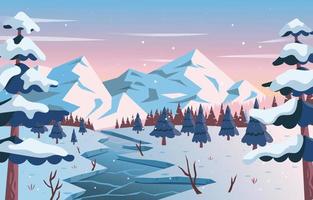 Small Stream and Snowy Mountain vector