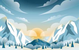 Sunset on between Snowy Mountain vector