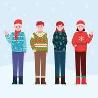 Male and Female Characters in Ugly Sweaters vector