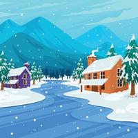 Winter Village Scene vector