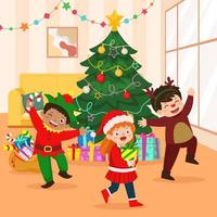 niños disfrutando de la fiesta de navidad vector