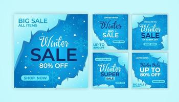 Set Collection of Social Media Post Winter Sale vector