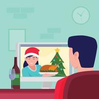 Couple Having a Virtual Dinner through Video Call vector