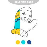 Simple coloring page. Winter mitten in the doodle style. Vector